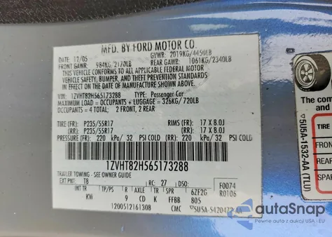 2006 Ford Mustang Gt z USA, uszkodzony, nr VIN 1ZVHT82H565173288